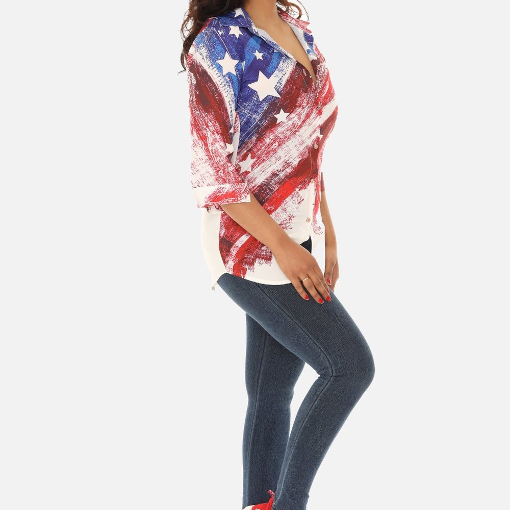 American Flag Print Button-Down Shirt for Women - Picture 6 of 6